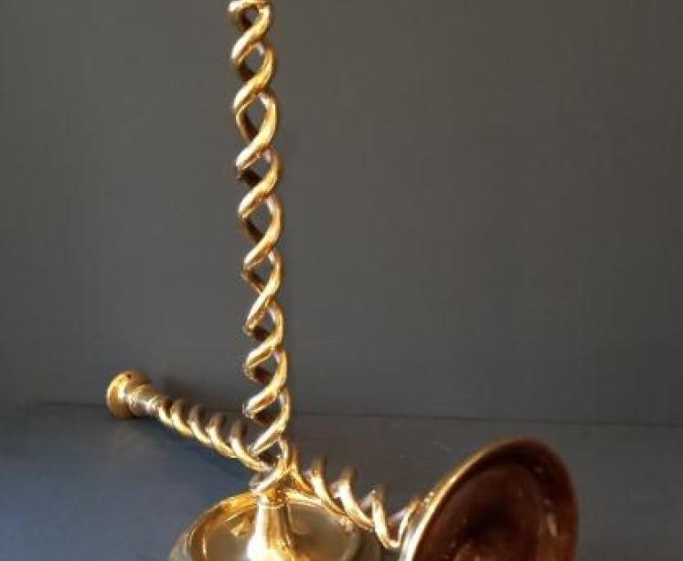 Tall Pair of Victorian Brass Open Barley Twist Candlesticks - Image 5