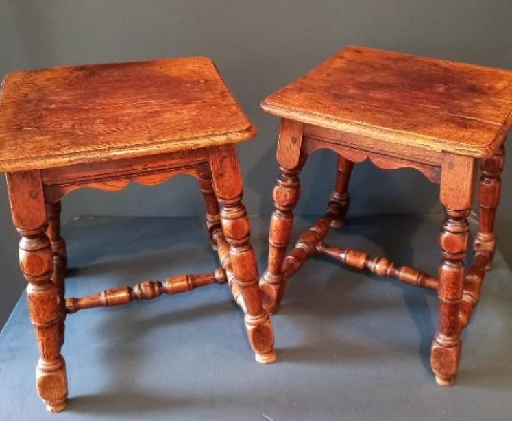 Rare Pair of George III Period Oak Joint Stools - Image 1