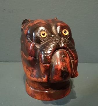 Rare Victorian Treen Bulldog Ink Well