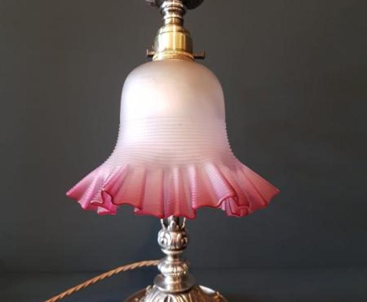 Late Victorian Silver Plated Table Lamp and Shade - Image 3