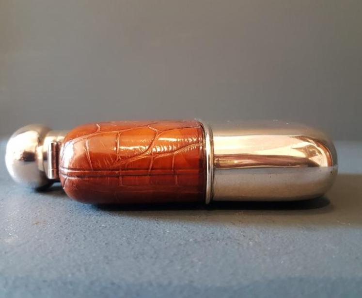 Silver and Crocodile Skin Hip Flask - Image 4