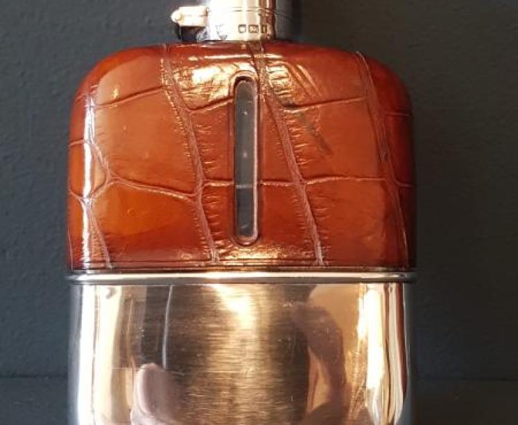 Silver and Crocodile Skin Hip Flask - Image 7