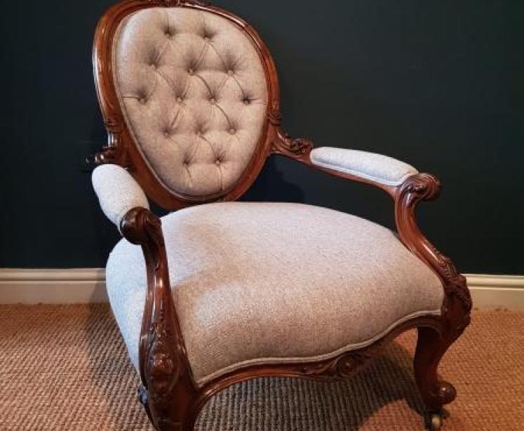Victorian Walnut Framed Arm Chair - Image 4