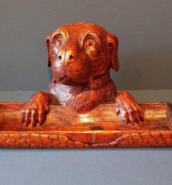 Rare 19th Century Black Forest Dog Inkwell 