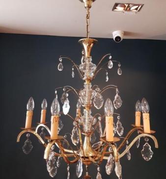 1920's Brass and Cut Crystal Chandelier