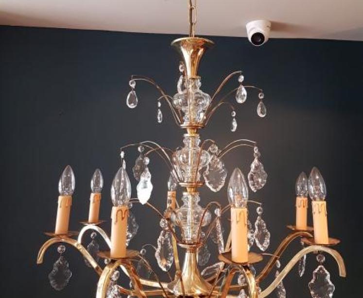 1920's Brass and Cut Crystal Chandelier - Image 1