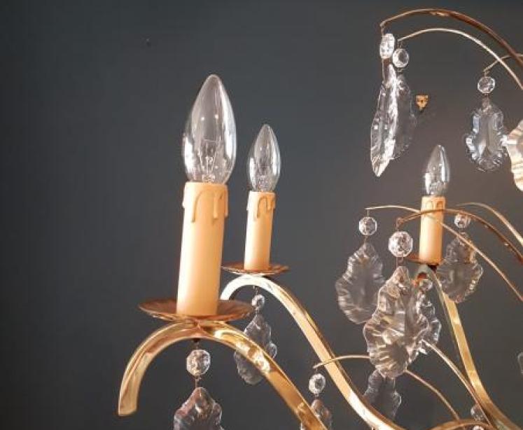 1920's Brass and Cut Crystal Chandelier - Image 2