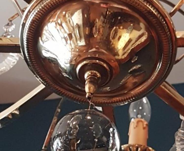 1920's Brass and Cut Crystal Chandelier - Image 4