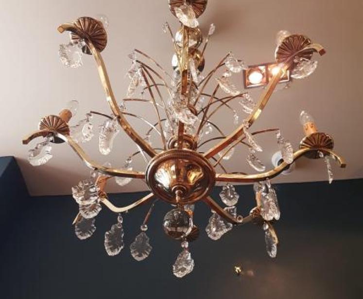 1920's Brass and Cut Crystal Chandelier - Image 6
