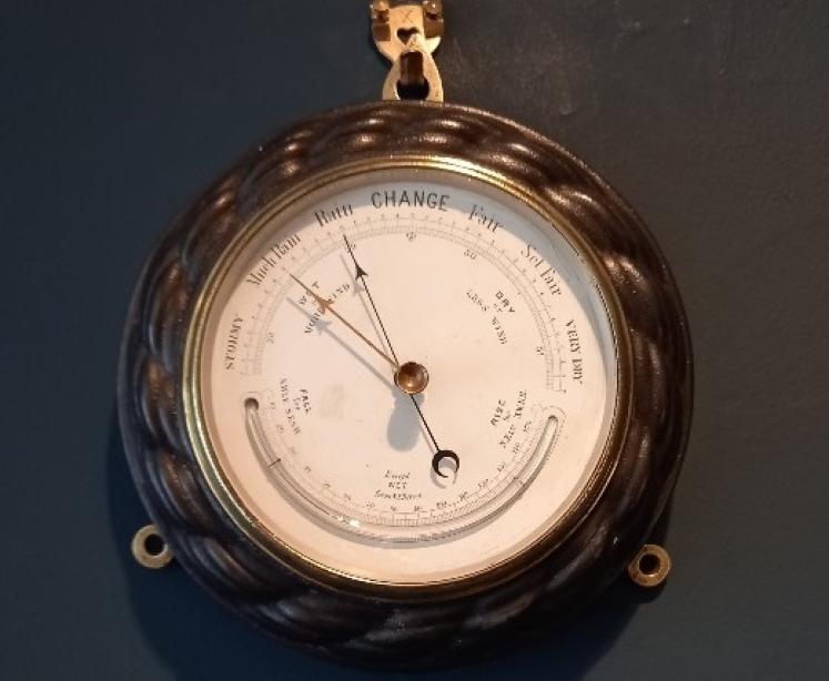 Victorian Steel Barometer with Thermometer - Image 1