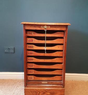 Edwardian Oak Tambour Front File Cabinet