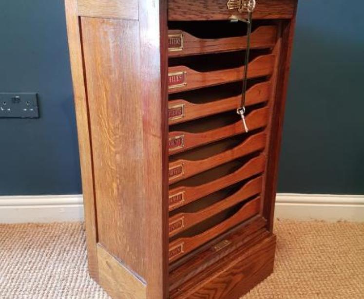 Edwardian Oak Tambour Front File Cabinet - Image 3