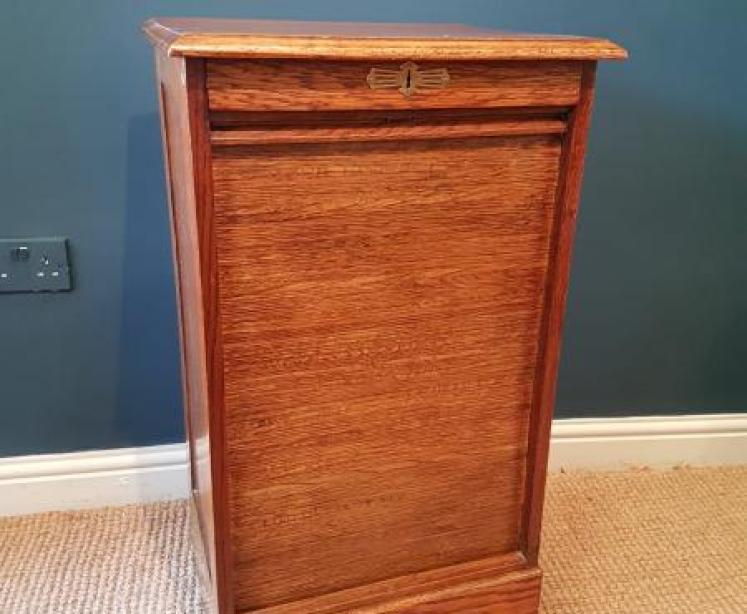 Edwardian Oak Tambour Front File Cabinet - Image 5