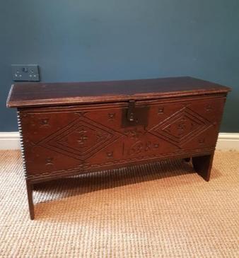 Period Oak Six Plank Coffer Dated 1658