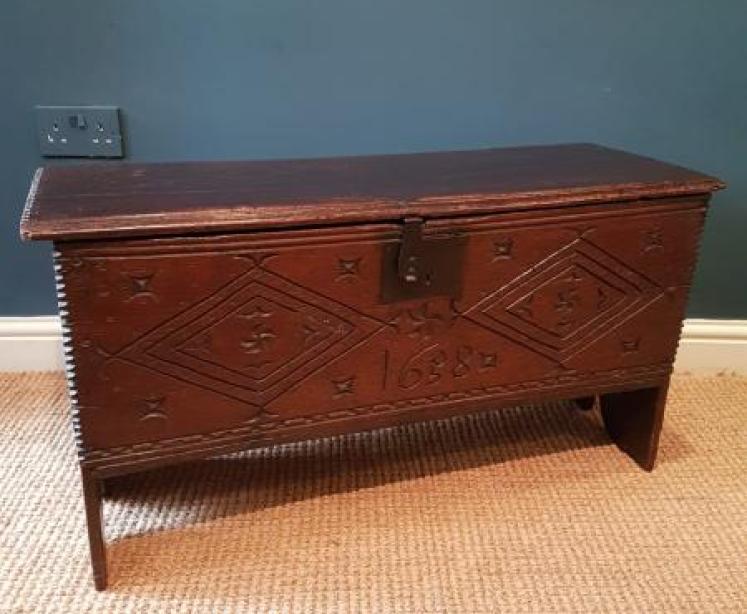 Period Oak Six Plank Coffer Dated 1658 - Image 1