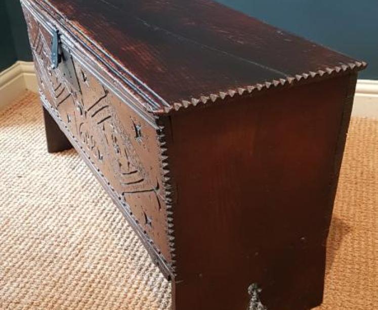 Period Oak Six Plank Coffer Dated 1658 - Image 4