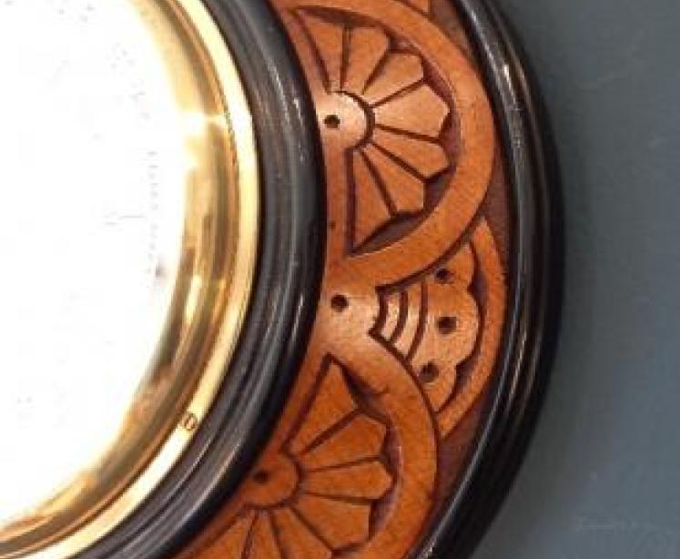 Mid Victorian Carved Oak & Ebony Barometer - Image 6