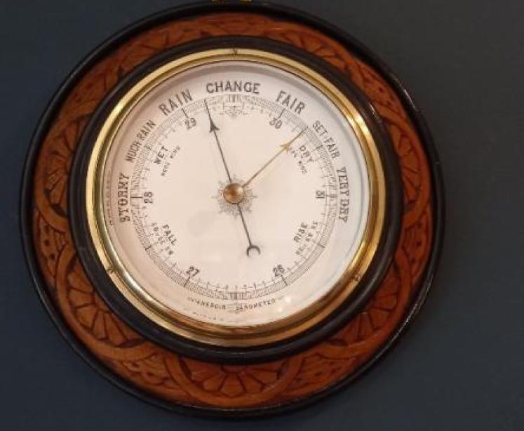 Mid Victorian Carved Oak & Ebony Barometer - Image 7