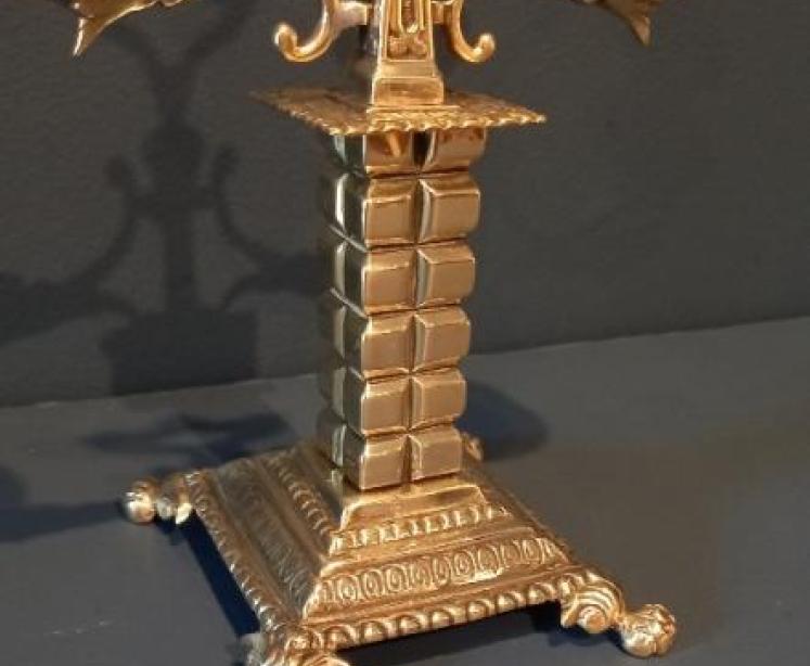 Matching Pair of Victorian Brass Twin Arm Candlesticks - Image 4