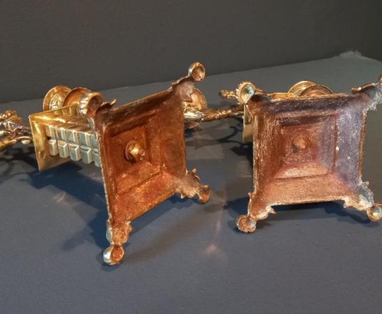 Matching Pair of Victorian Brass Twin Arm Candlesticks - Image 6