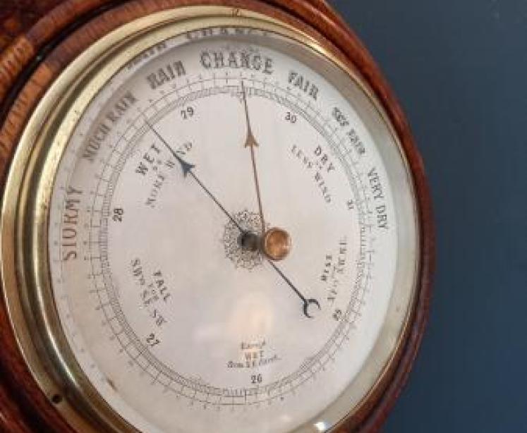  Victorian Carved Oak Surround Aneroid Barometer - Image 2