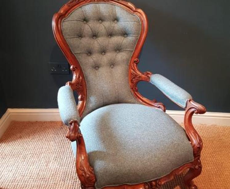 Victorian Carved Walnut Frame Open Arm Chair - Image 1