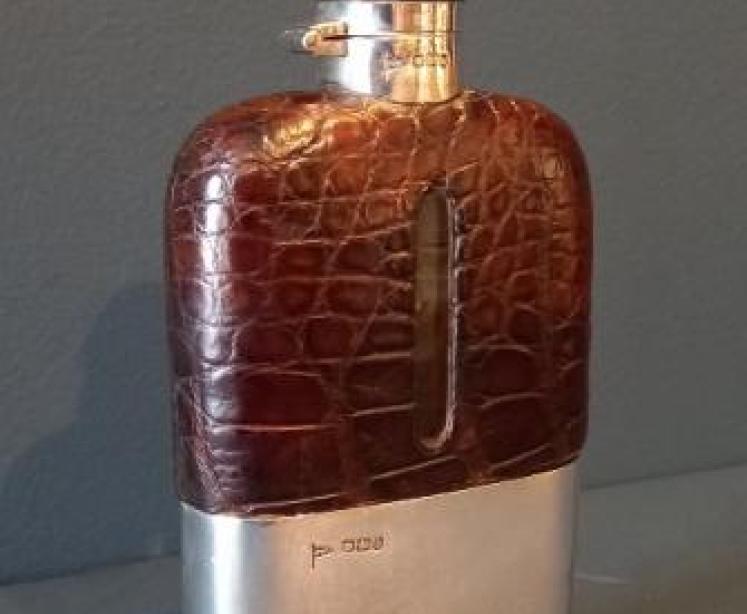 Superb Victorian Silver & Crocodile Skin Hip Flask - Image 1