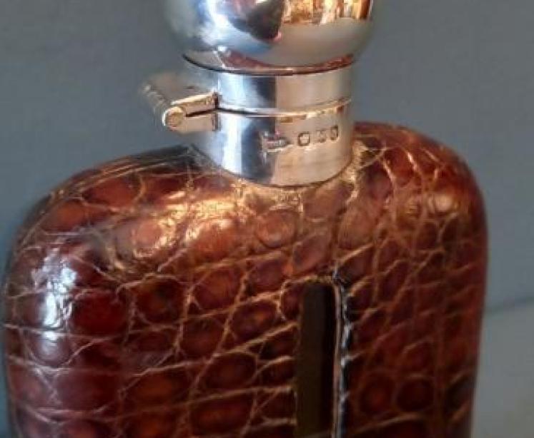 Superb Victorian Silver & Crocodile Skin Hip Flask - Image 2