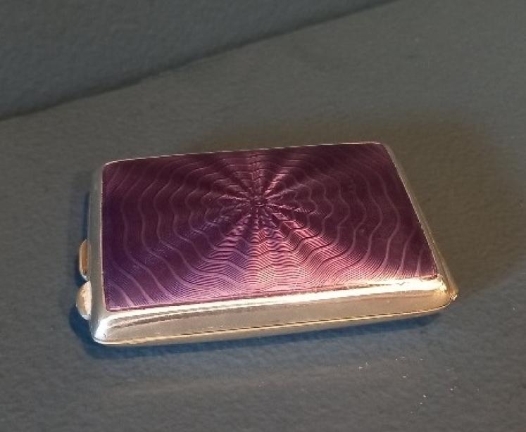 Fine George V Period Silver & Lilac Enamel Match Case - Image 1