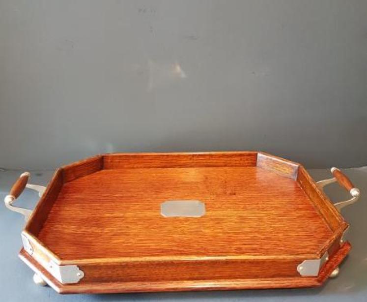 Victorian Oak and Silver Plated Mounted Tray - Image 2