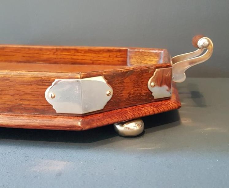Victorian Oak and Silver Plated Mounted Tray - Image 5