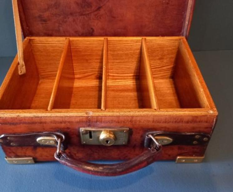 Edwardian Leather & Brass Bound Cartridge Case - Image 4