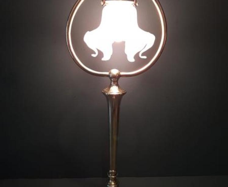 Art Nouveau Brass Table Lamp and Shade - Image 2