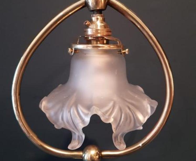 Art Nouveau Brass Table Lamp and Shade - Image 3