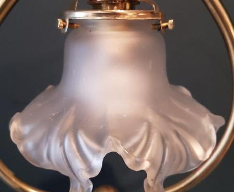 Art Nouveau Brass Table Lamp and Shade - Image 4