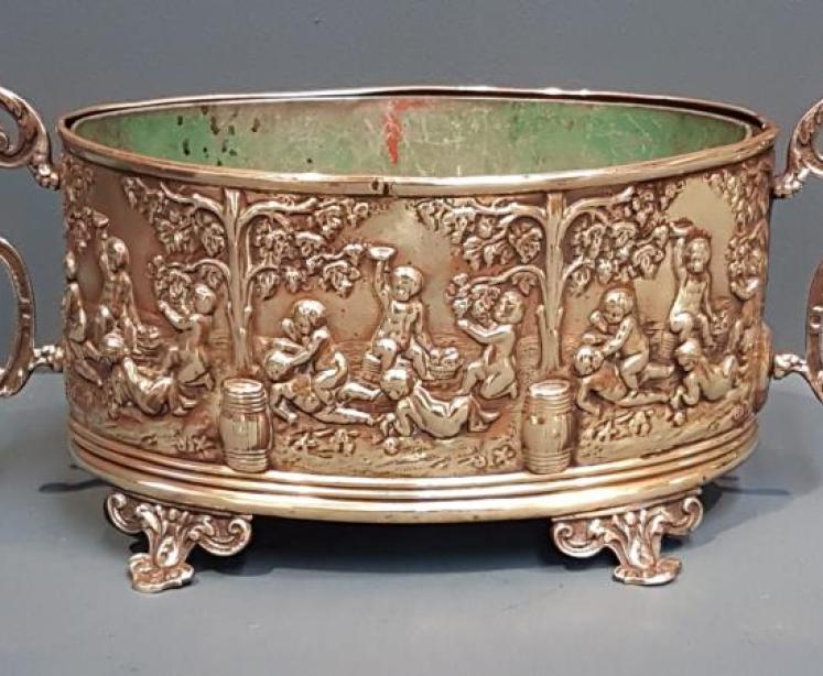 Early Victorian Embossed Brass Planter - Image 1