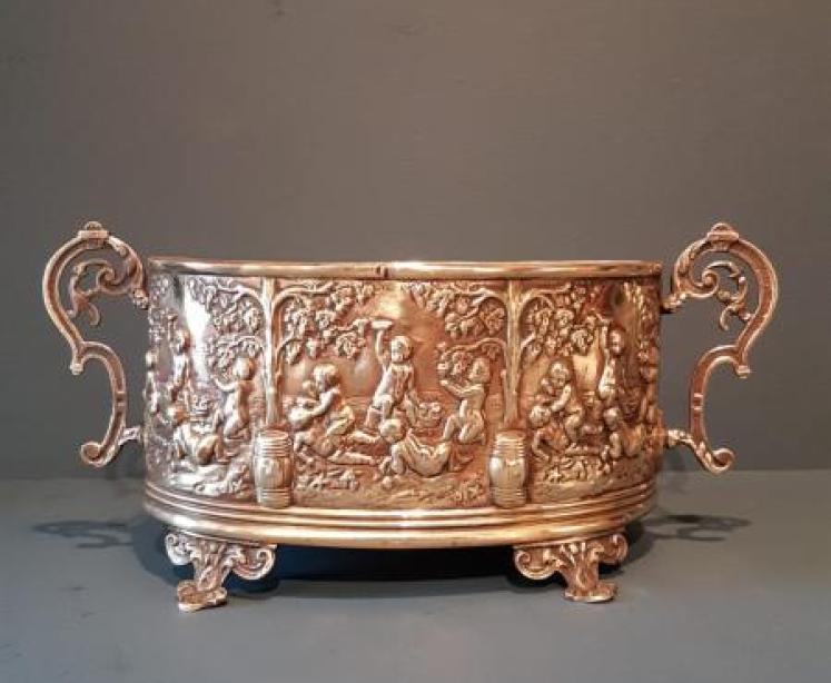 Early Victorian Embossed Brass Planter - Image 2