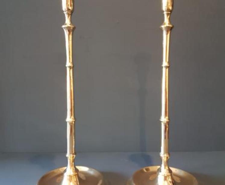 Large Pair of Victorian Brass Candlesticks - Image 1