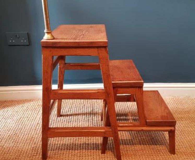 Superb Late Victorian Oak Library Steps - Image 2