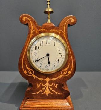 Superb Edwardian Mahogany Inlaid Curled Top Mantel Clock