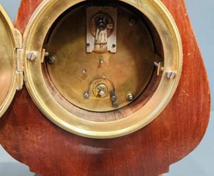 Superb Edwardian Mahogany Inlaid Curled Top Mantel Clock - Image 5