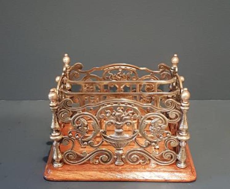 Victorian Brass and Oak Letter Rack - Image 1
