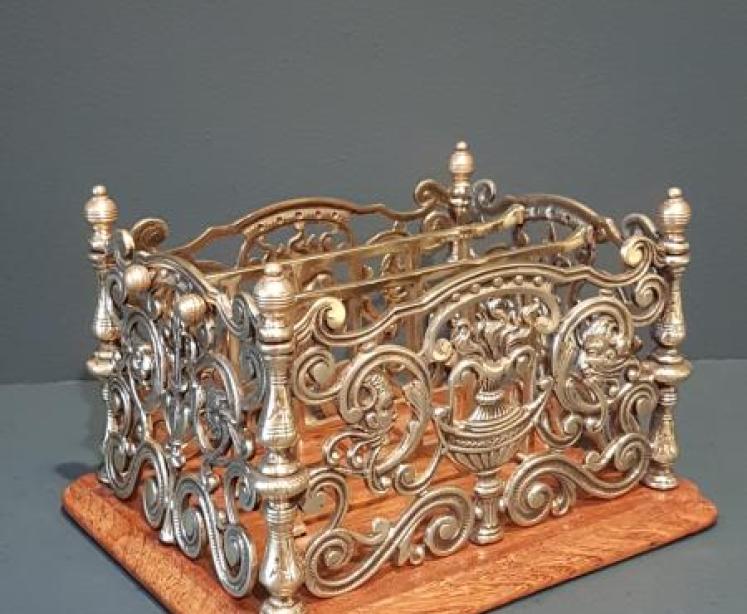 Victorian Brass and Oak Letter Rack - Image 5