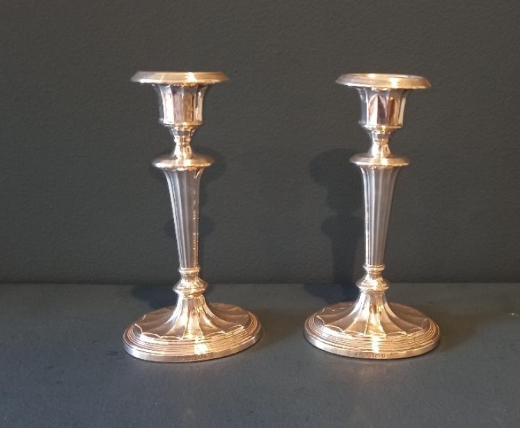 Pair of Edwardian Silver Classical Style Candlesticks - Image 1