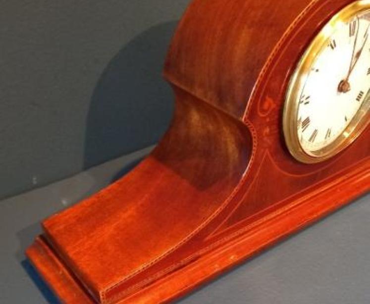 Edwardian Period Inlaid Napoleon Hat Mantel Clock - Image 3