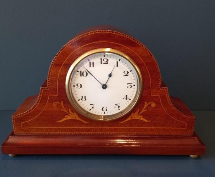Edwardian Period Inlaid Arched Top Mantel Clock - Image 7