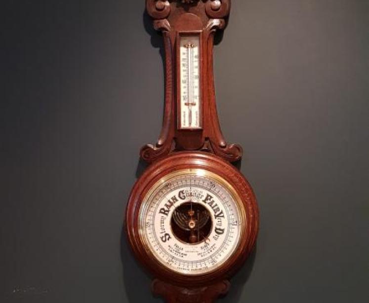 Victorian Carved Oak Banjo Barometer With Skeletonised Movement - Image 1