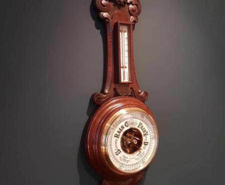 Victorian Carved Oak Banjo Barometer With Skeletonised Movement - Image 2