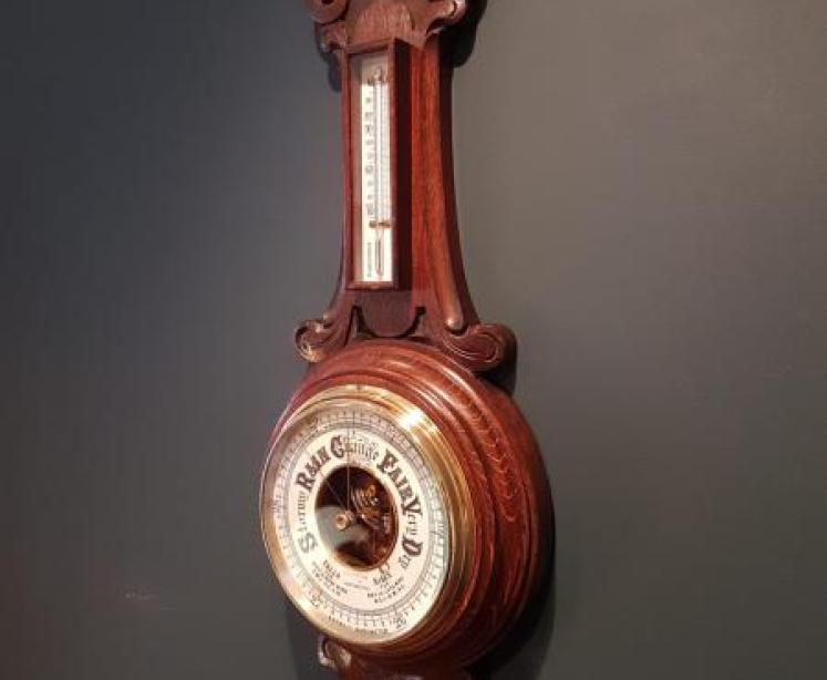 Victorian Carved Oak Banjo Barometer With Skeletonised Movement - Image 6