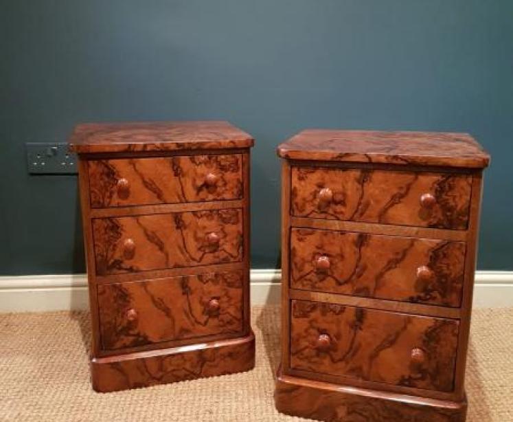 Pair of Book Matched Walnut Bedside Chests - Image 1
